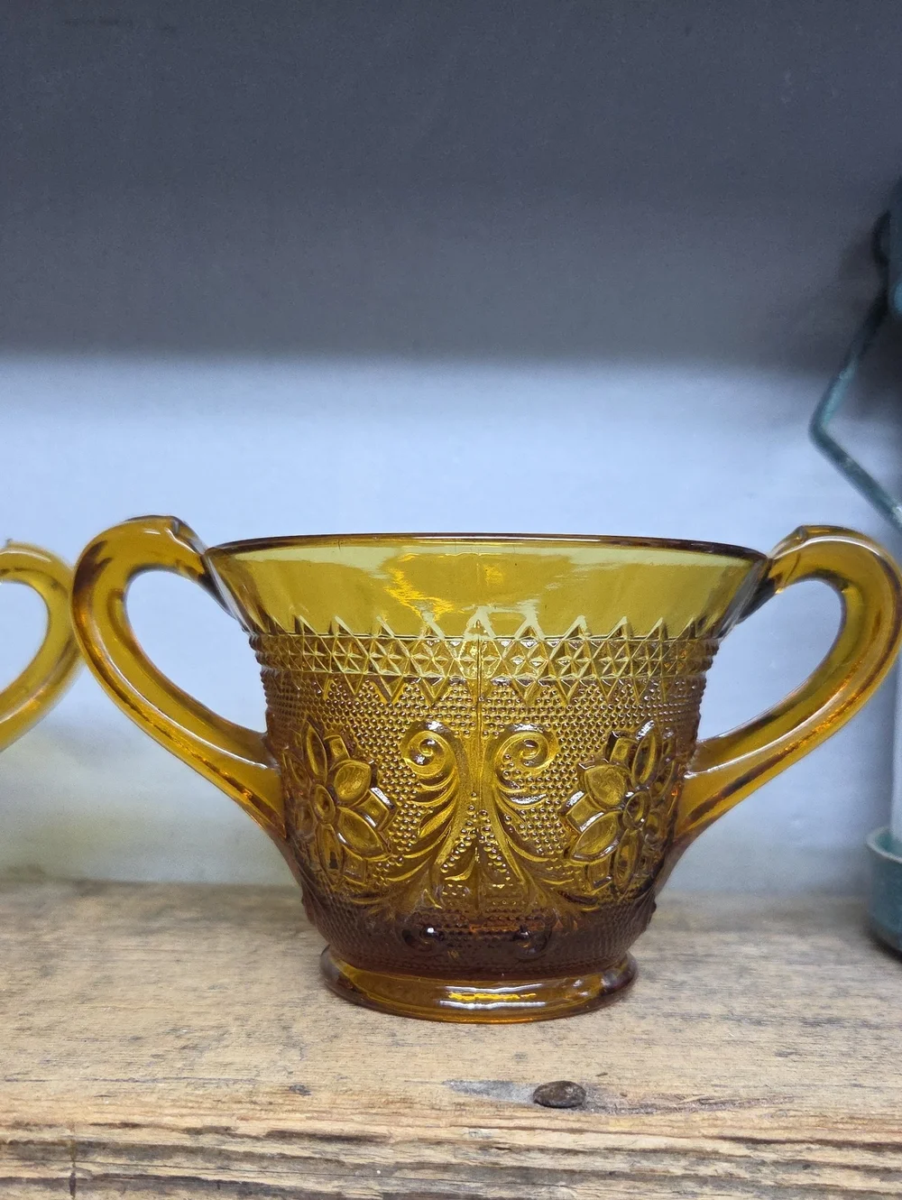 Vintage Indiana Glass Tiara Amber Glass Creamer and Sugar Set